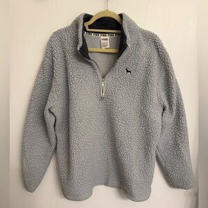PINK Victoria's Secret Light Blue Sherpa Zip-Up Sweater